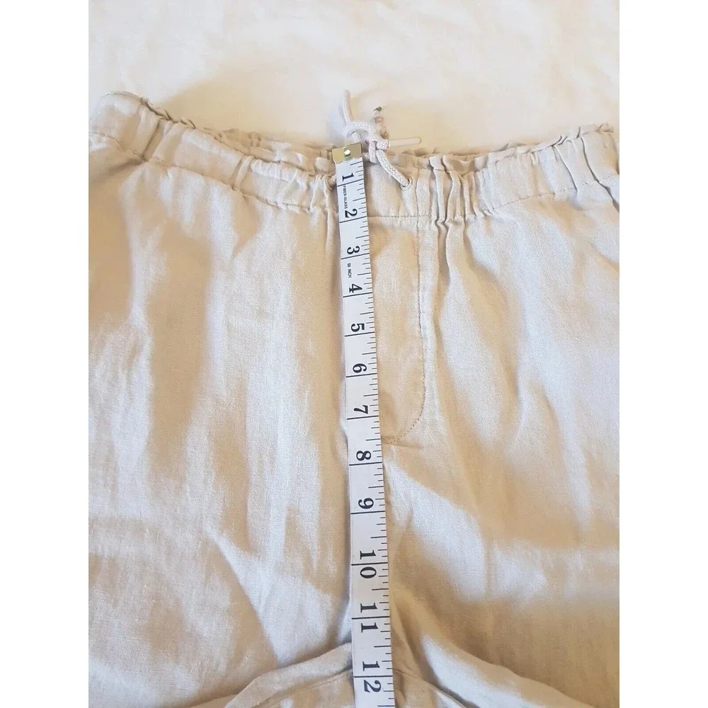 MNG Mango Womens Sz Small Pants High Rise Minimalist Beige Drawstring 100% Linen